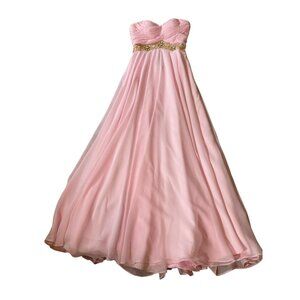 Clarisse Dress Pink Chiffon Strapless Formal Gown Beaded Empire Waist Size 0